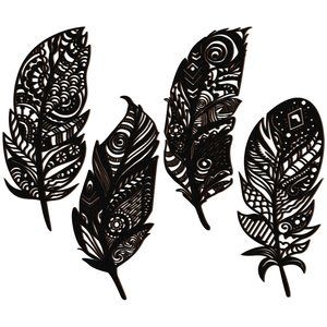 4 Pieces Feather Wall Decor Wooden Feather Wall Art Boho Wall Decor Laser Cut⭐️